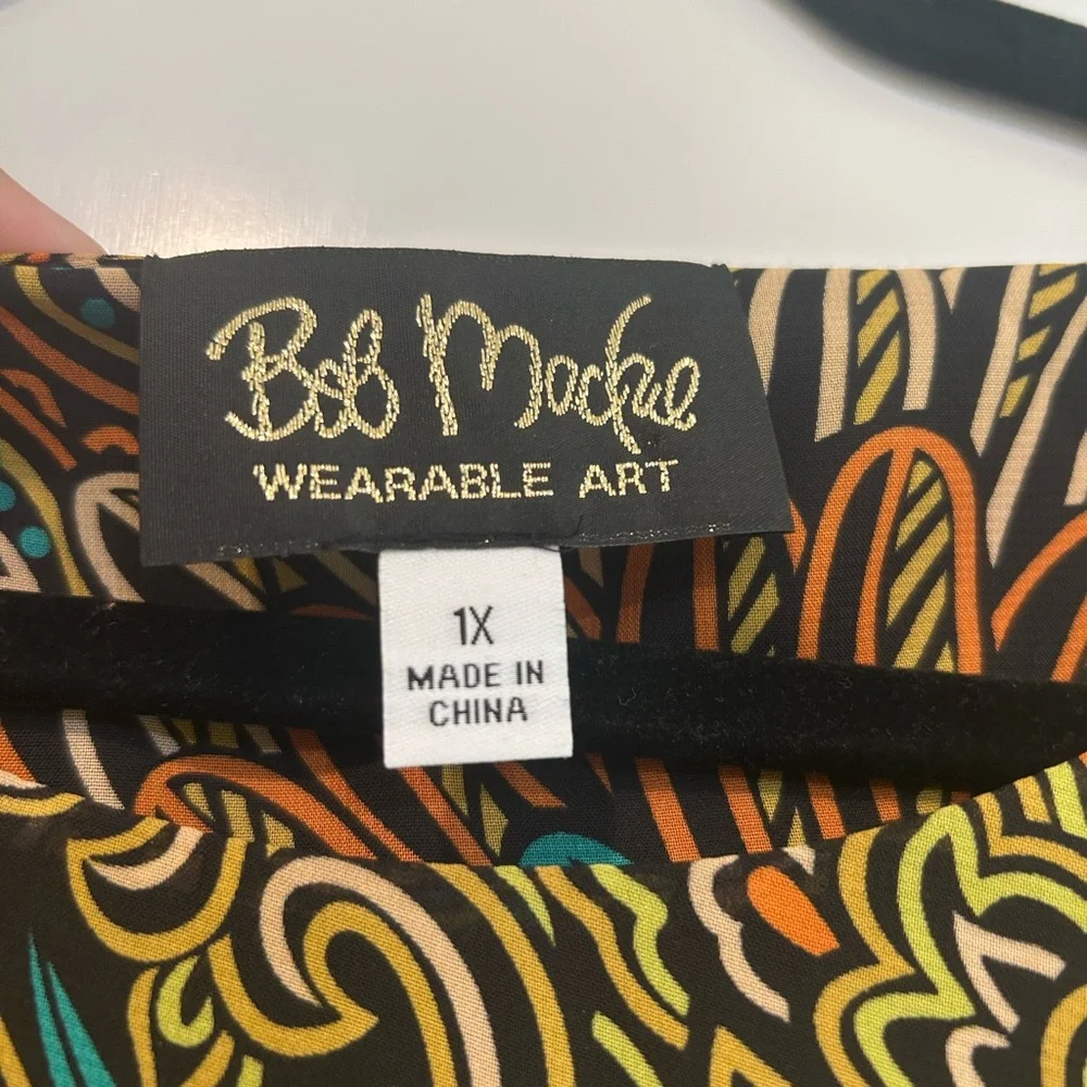 Bob Mackie Blouse Womens Plus 1X Colorful Wearable Art Batwing Dolman Lined Top - Picture 3 of 11